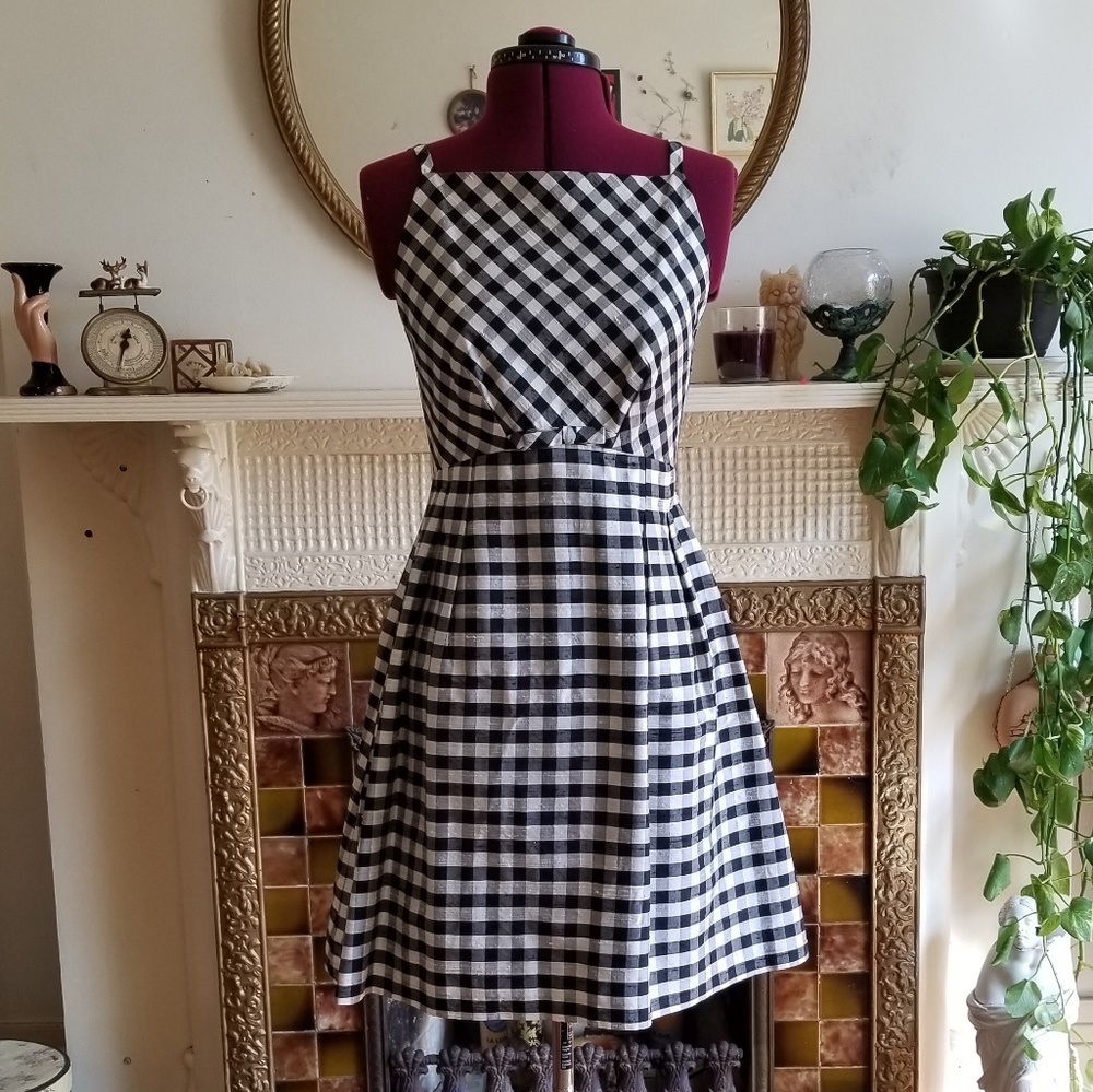 Vintage black and white checkered plaid dress